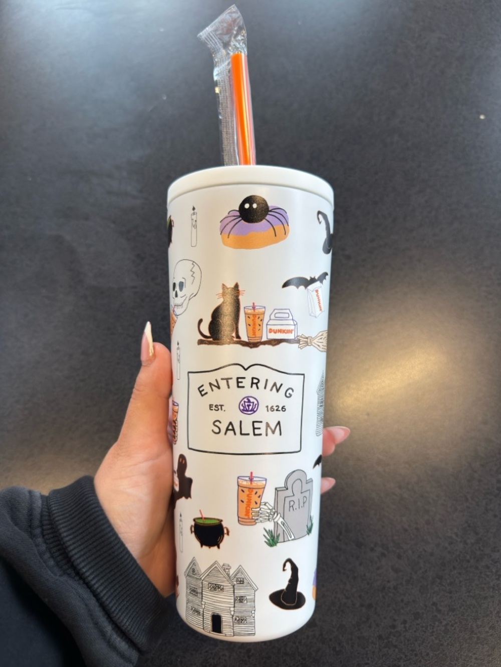 NEW Dunkin “Entering Salem” Halloween Stainless Steel Tumblr 22 oz